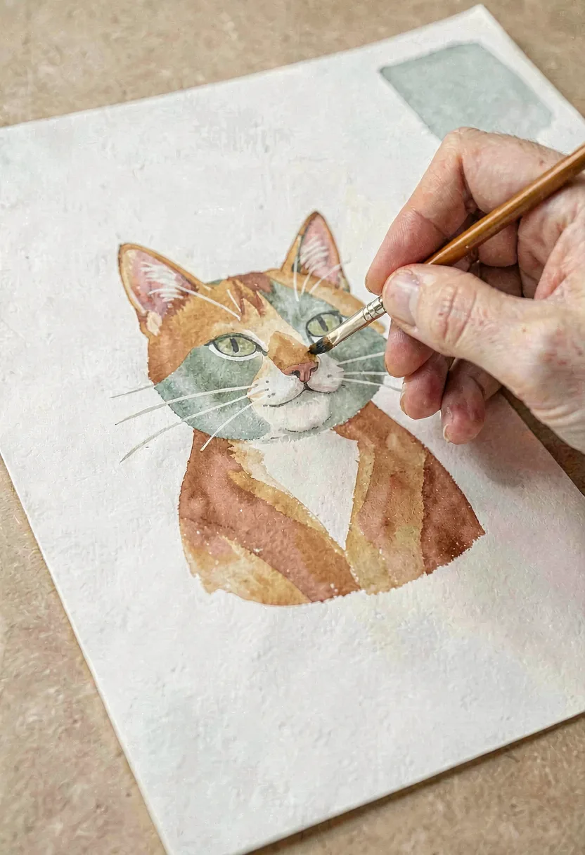 A hand painting a delicate cat portrait — Noni nyan studio